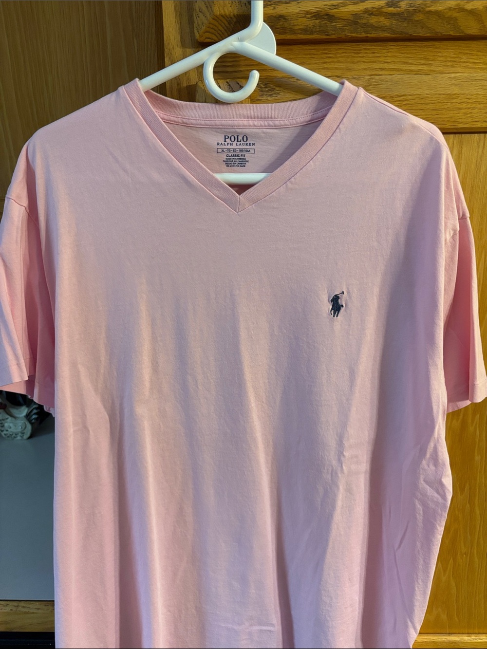 Polo by Ralph Lauren Men’s V-Neck T-Shirt - Light Pink with Navy Pony